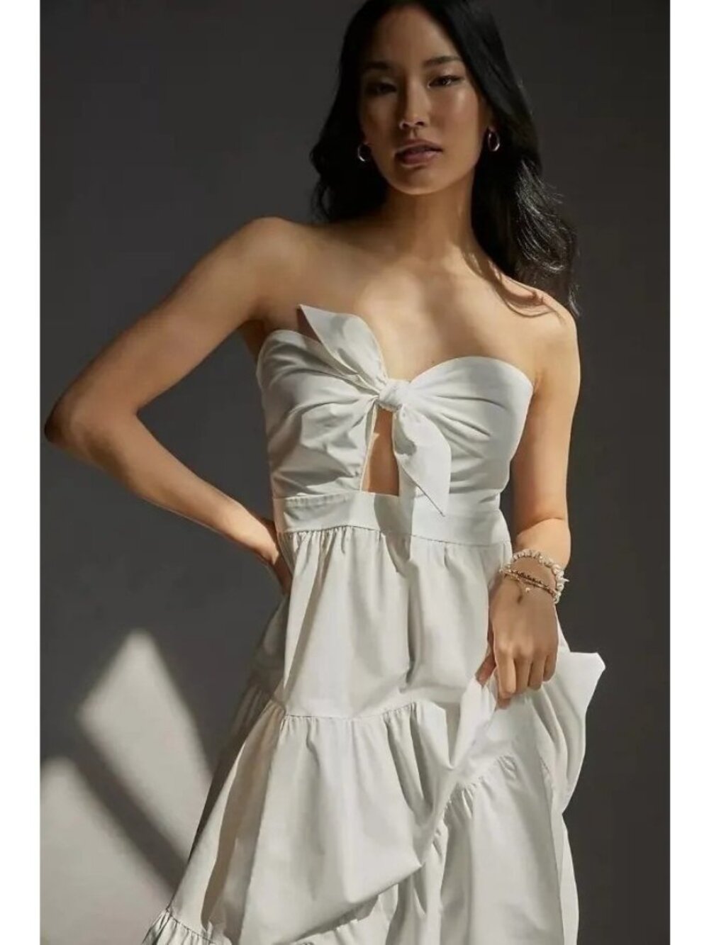 Blue Tassel For Anthropologie White Strapless Tie Front Midi Dress - Picture 3 of 5